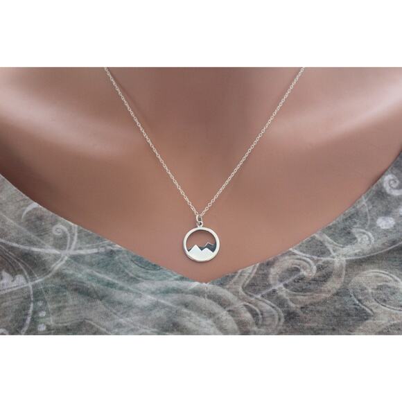 Sterling Silver Mountain View Pendant Necklace, Silver Mountain Climber Necklace - Picture 2 of 3